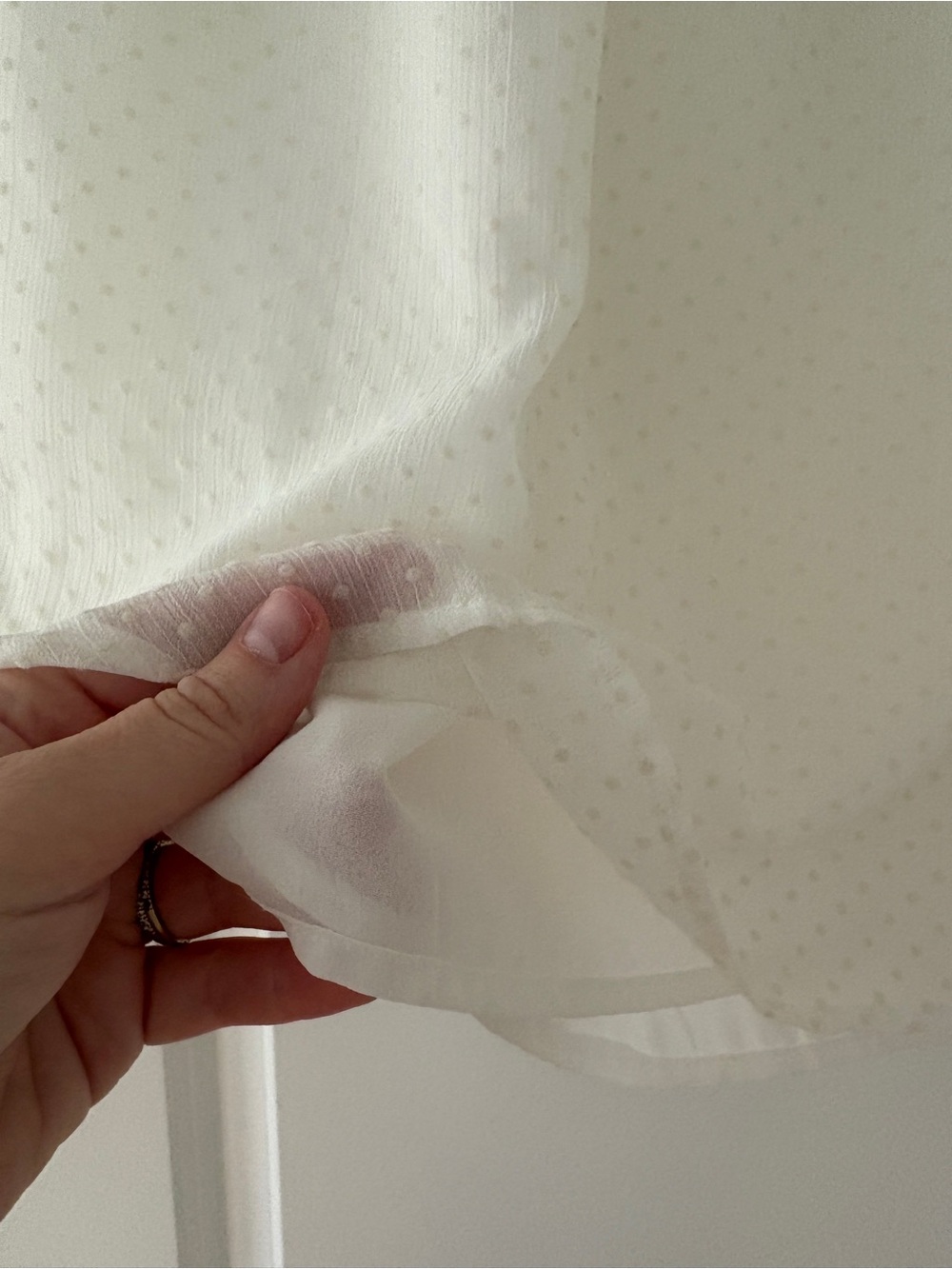 LOFT Cream Dot-Texture Ruffle Yoke Blouse - Picture 7 of 8